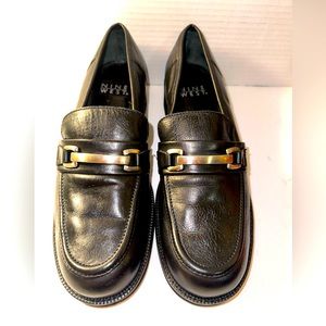 Vintage Y2K NINE WEST Black Horsebit Buckle Square Chunky Heel Loafers 9.5